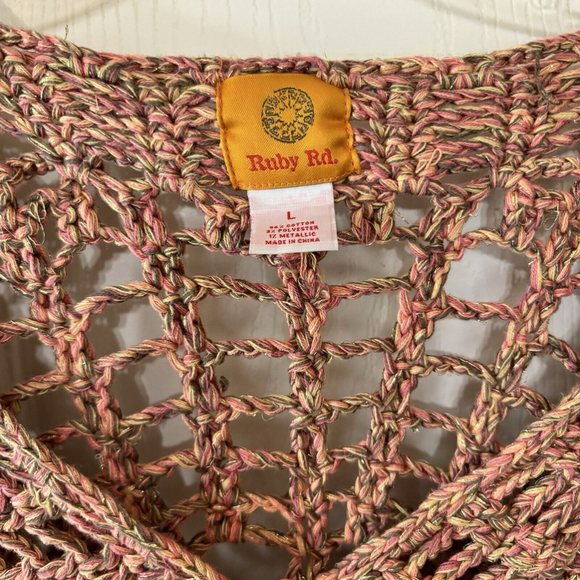 Large Ruby Rd. Pretty Multiple Colored Crocheted Flared Out Shell 3/4 Sleeves - Picture 8 of 8